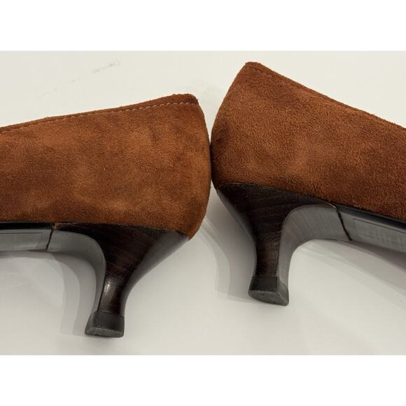 Kenneth Cole Brown Suede Leather Kitten Heels Women's 8.5 "Work It Out" Vintage - Picture 10 of 12